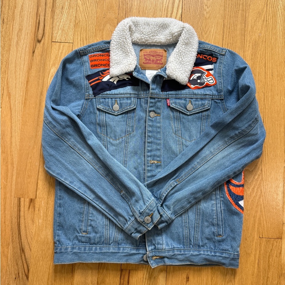 Levi's Sherpa-Collar Denim Jacket with Denver Broncos Patches